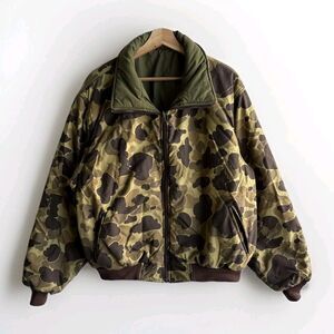 VTG Remington Reversible Camo Bomber Jacket Full Zip Olive Green Men's Size XL